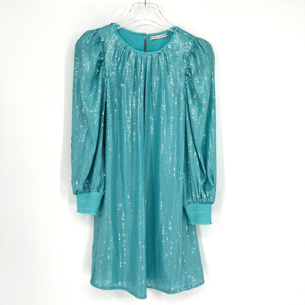 Alice + Olivia Sequin Dress Womens S Blue Pauletta Party Sparkle Mini‎